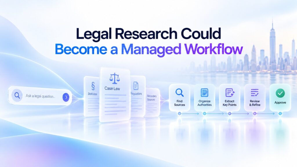 The lawyer defines an issue, searches, reviews cases, changes the search, checks authorities, looks for contrary law, identifies factual differences, and eventually writes an analysis.