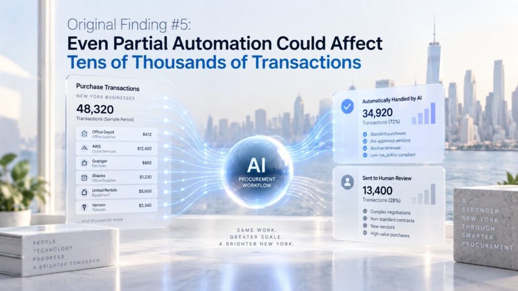 Suppose only one-quarter of the purchase-order workload in the NYC dataset were suitable for an agent-controlled workflow.