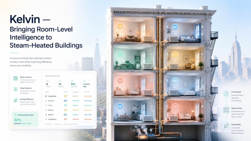 Kelvin developed a smart radiator enclosure called the Cozy that gives buildings much more precise control over individual radiators.