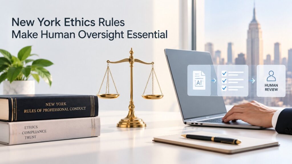 New York legal ethics guidance has already highlighted issues such as competence, confidentiality, conflicts, client communication, supervision, candor, and fees when lawyers use generative AI.