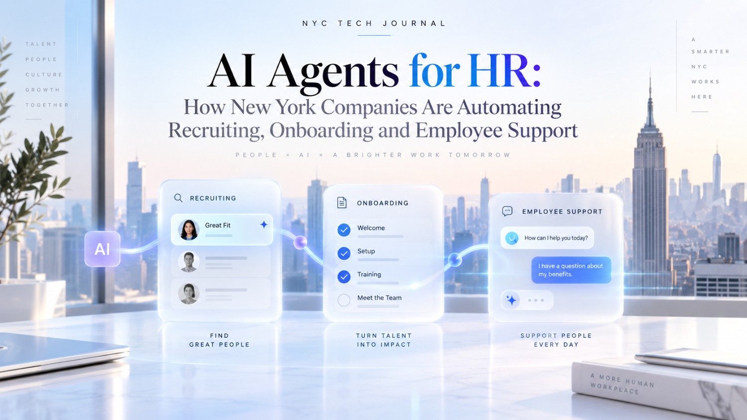 Explore how New York companies are using AI agents for recruiting, onboarding, HR support, employee questions, scheduling and routine people operations.